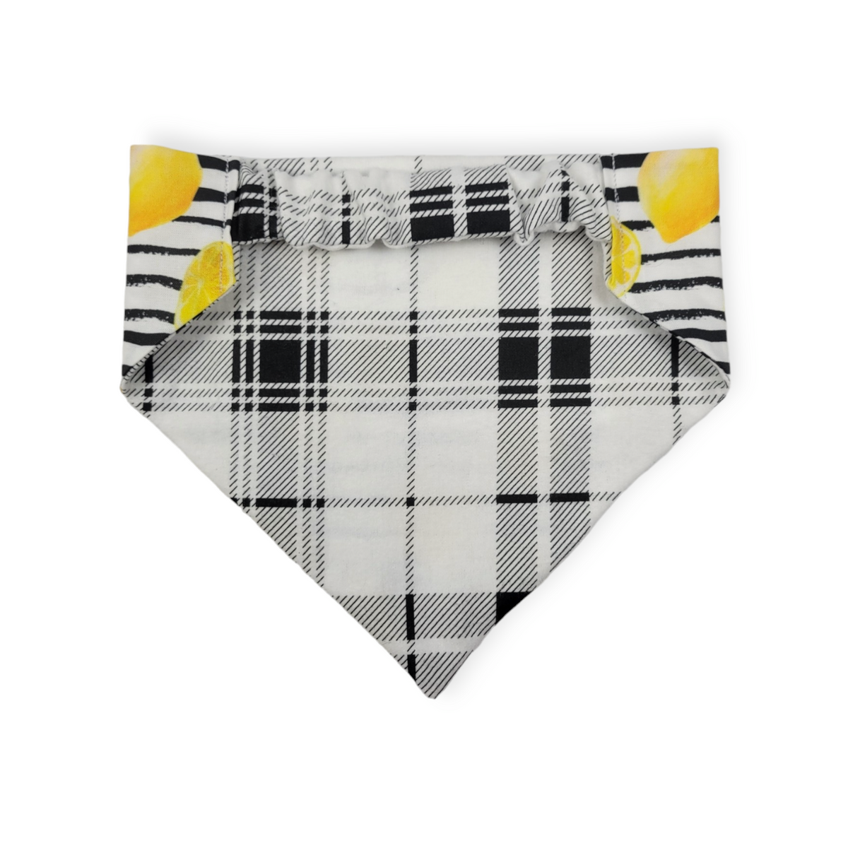 Watercolor Lemons/Black & White Plaid Slip-on Scrunchie Bandana (Medium/Large)