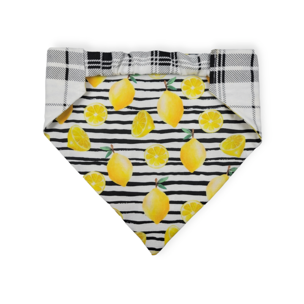 Watercolor Lemons/Black & White Plaid Slip-on Scrunchie Bandana (Large/X-Large)
