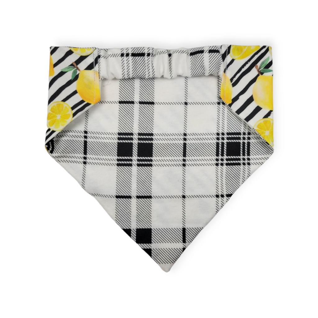 Watercolor Lemons/Black & White Plaid Slip-on Scrunchie Bandana (Large)