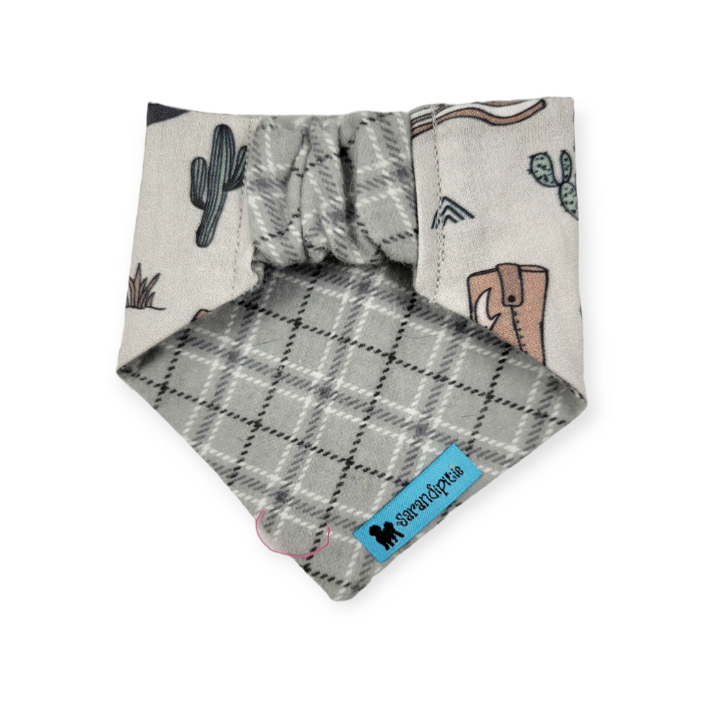 Little Cowboy/Gray Plaid Slip-on Scrunchie Bandana (XX-Small)