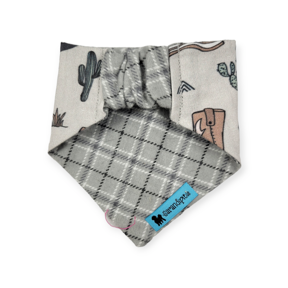 Little Cowboy/Gray Plaid Slip-on Scrunchie Bandana (XX-Small)