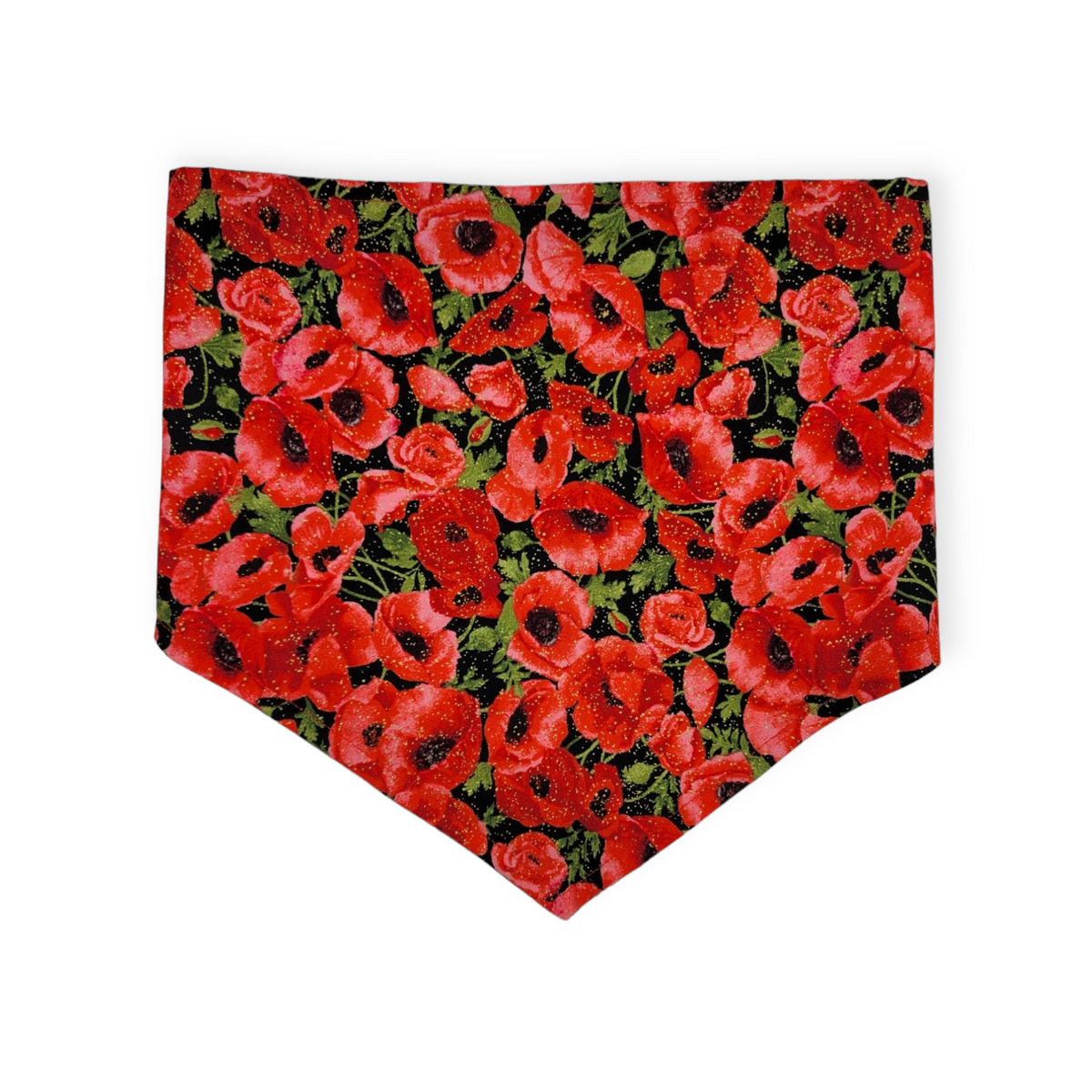 Red Poppy/Black Floral Geometric Tie-on Bandana (Large)