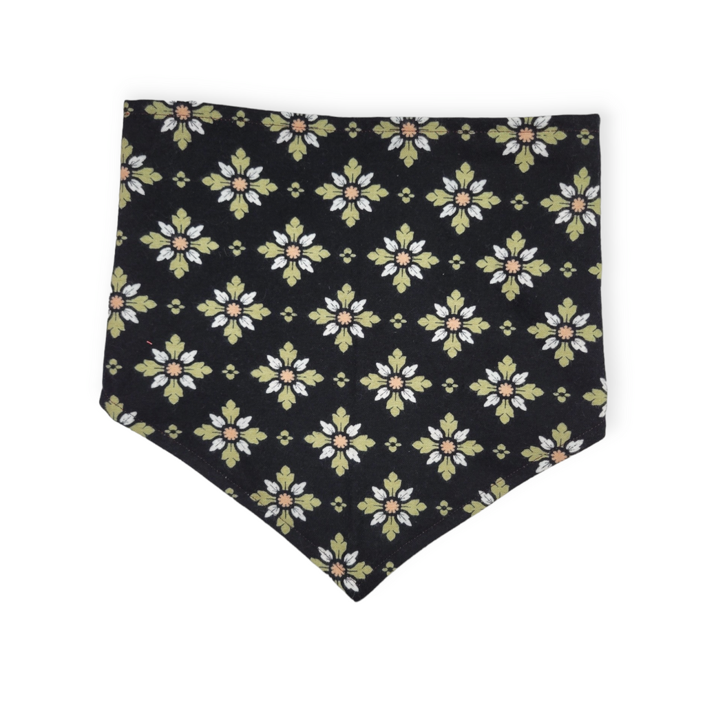 Red Poppy/Black Floral Geometric Tie-on Bandana (Large)
