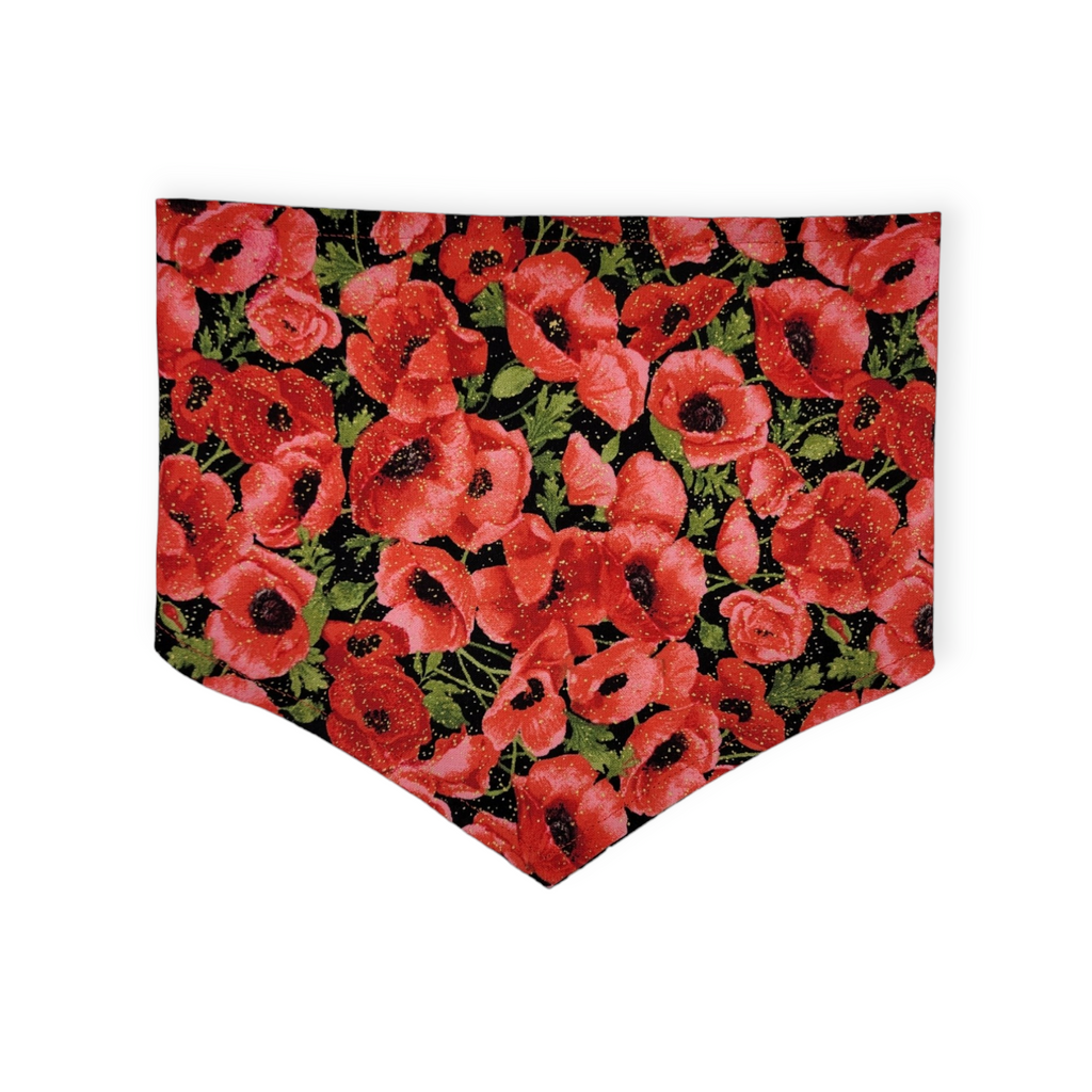 Red Poppy/Black Floral Geometric Reversible Tie-on Bandana (Medium)
