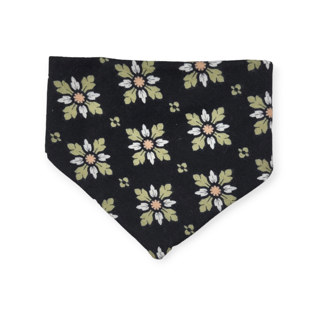 Red Poppy/Black Floral Geometric Reversible Slip-on Scrunchie Bandana (Small)