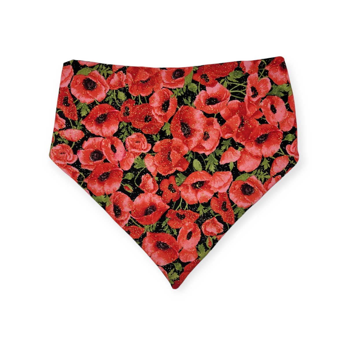 Red Poppy/Black Floral Geometric Slip-on Scrunchie Bandana (Large)