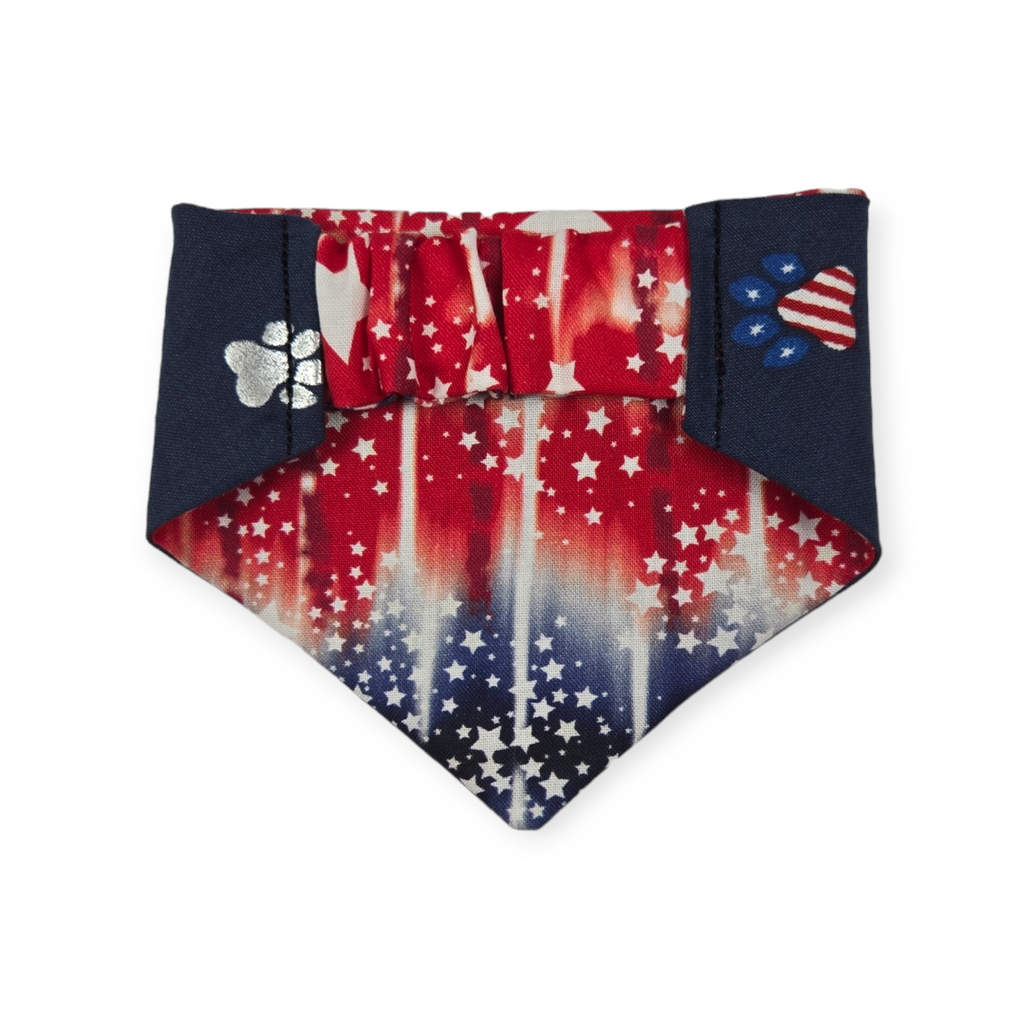 Navy Paw Prints/Tie Dye Star Patriotic Slip-on Scrunchie Bandana (X-Small)