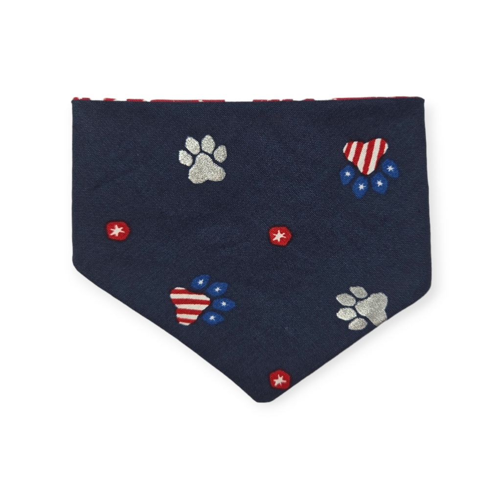 Navy Paw Prints/Tie Dye Star Patriotic Slip-on Scrunchie Bandana (X-Small)