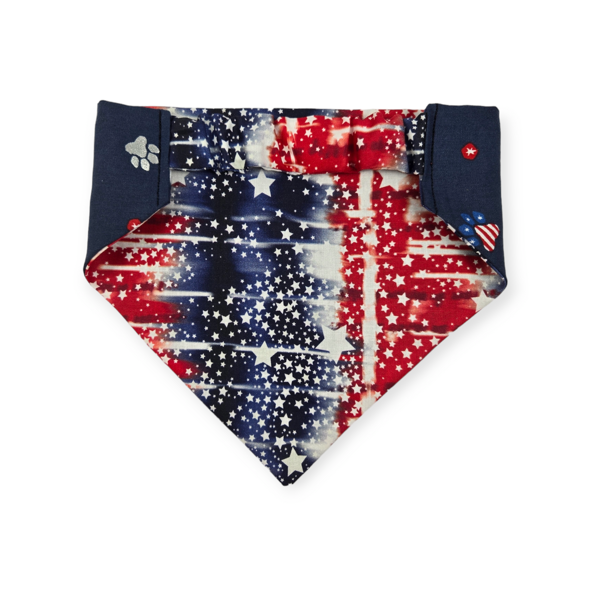 Navy Paw Prints/Tie Dye Star Patriotic Slip-on Scrunchie Bandana (Medium/Large)