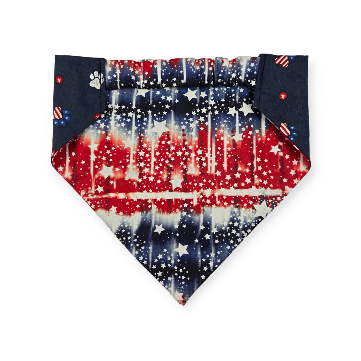 Navy Paw Prints/Tie Dye Star Patriotic Slip-on Scrunchie Bandana (Large/X-Large)