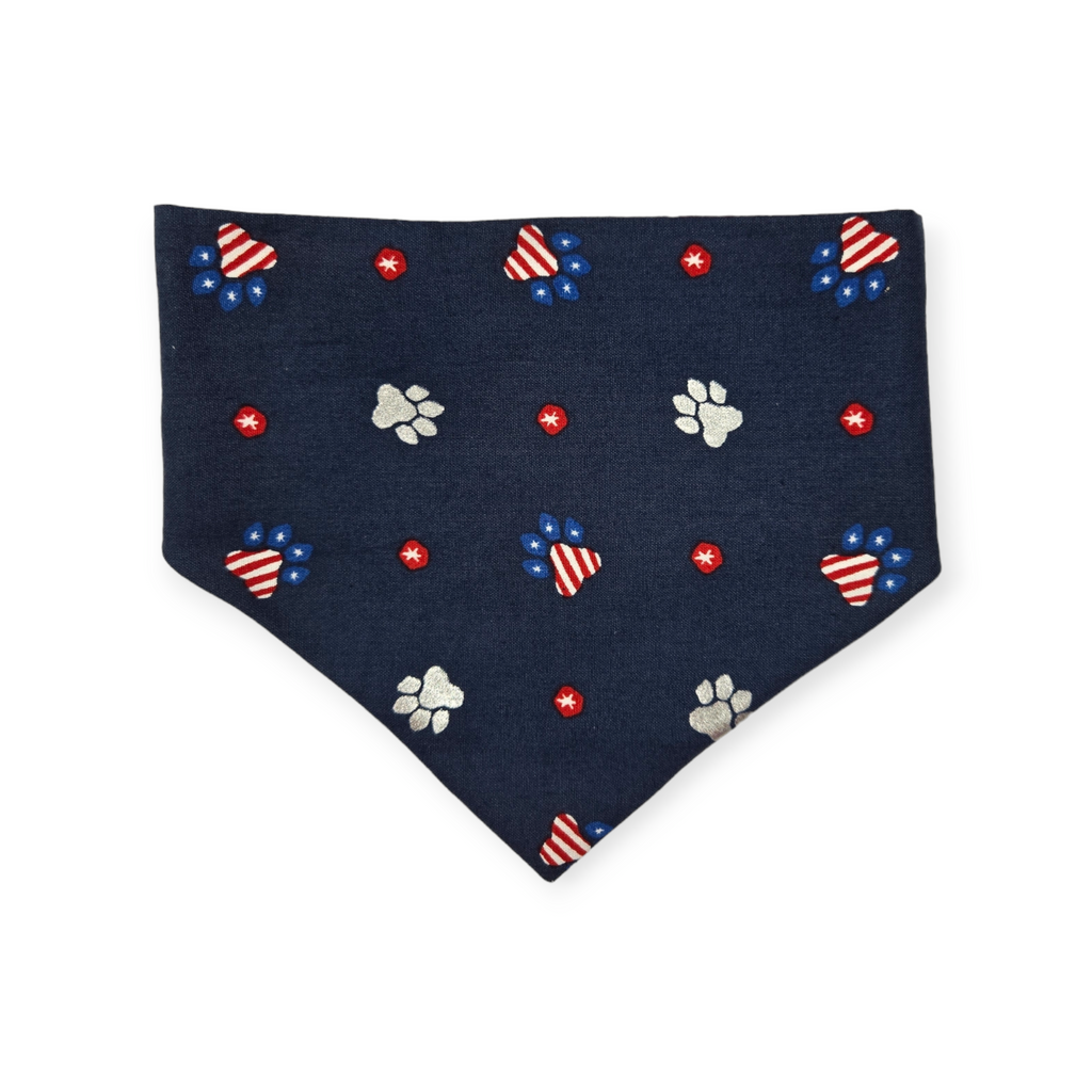 Navy Paw Prints/Tie Dye Star Patriotic Slip-on Scrunchie Bandana (Medium)