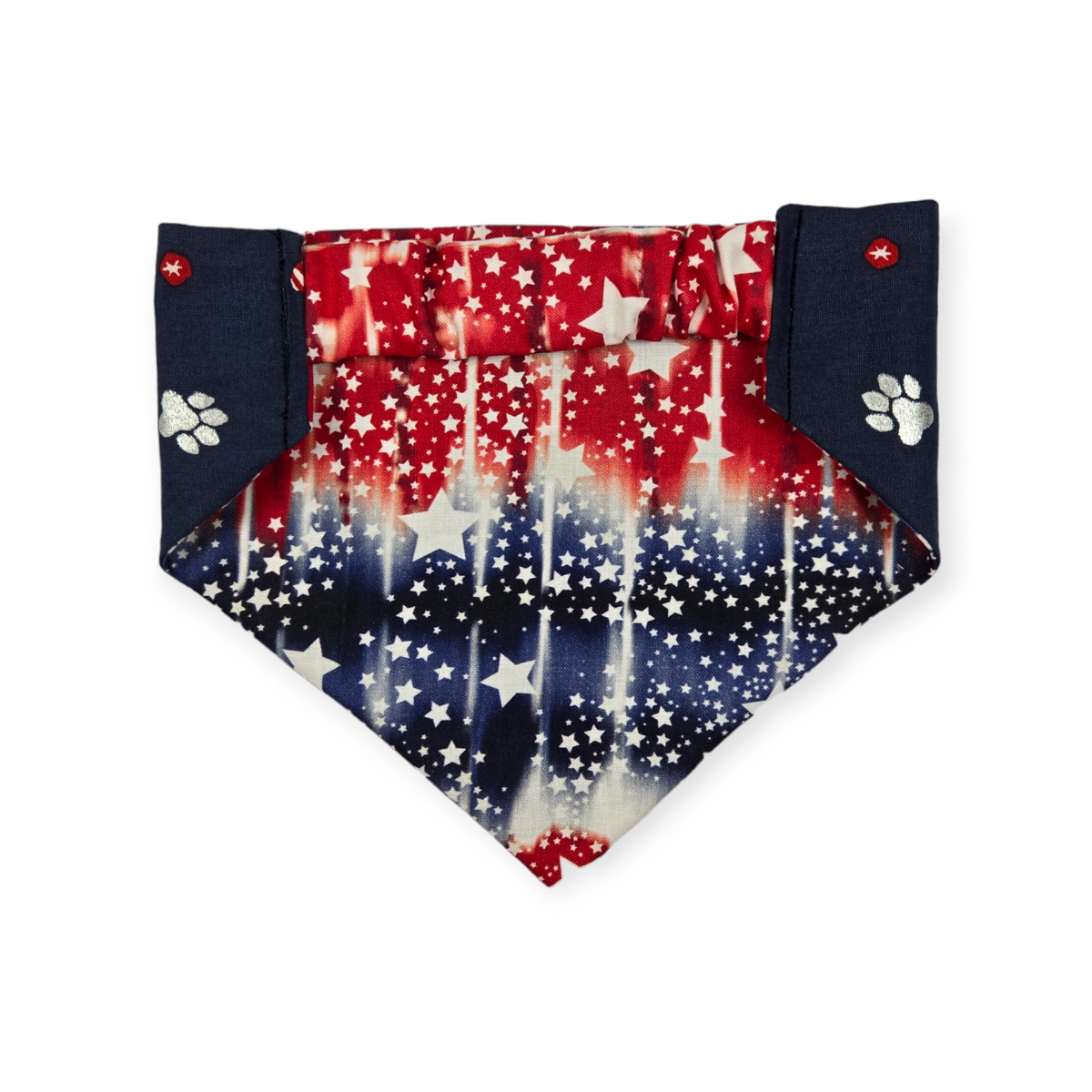Navy Paw Prints/Tie Dye Star Patriotic Slip-on Scrunchie Bandana (Medium)
