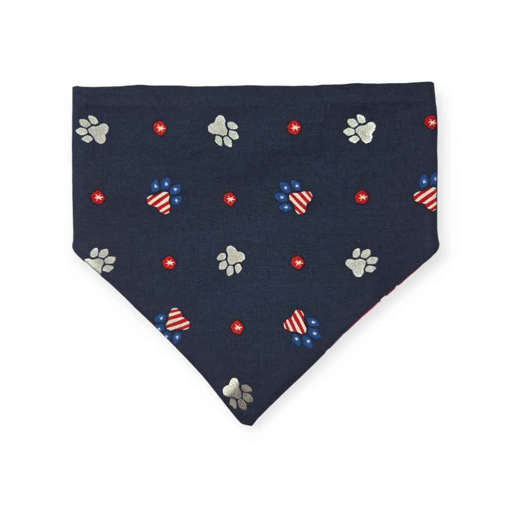 Navy Paw Prints/Tie Dye Star Patriotic Slip-on Scrunchie Bandana (Medium/Large)