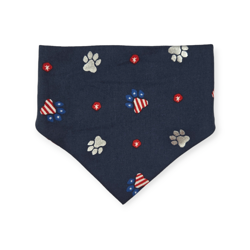 Navy Paw Prints/Tie Dye Star Patriotic Slip-on Scrunchie Bandana (Small)