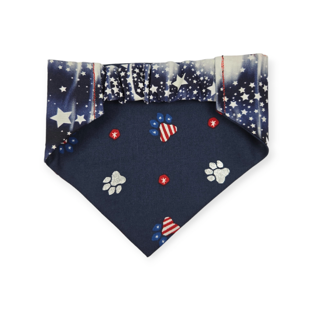 Navy Paw Prints/Tie Dye Star Patriotic Slip-on Scrunchie Bandana (Small)