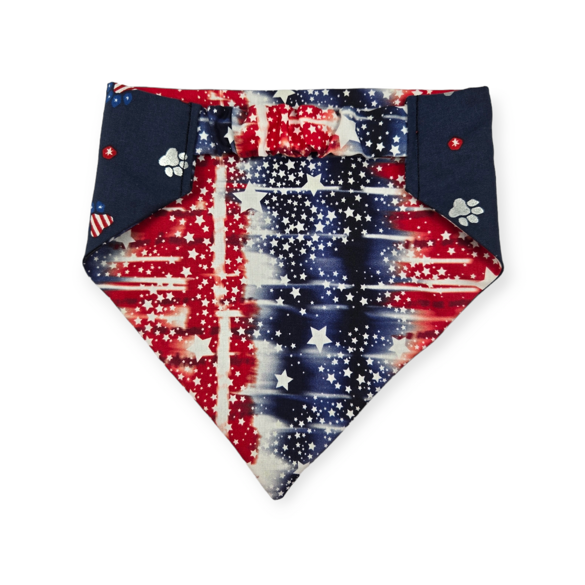 Navy Paw Prints/Tie Dye Star Patriotic Slip-on Scrunchie Bandana (Large)