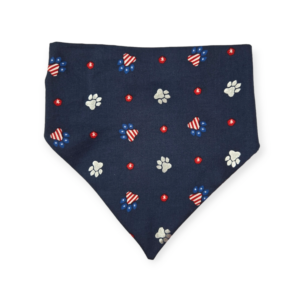 Navy Paw Prints/Tie Dye Star Patriotic Slip-on Scrunchie Bandana (Large)