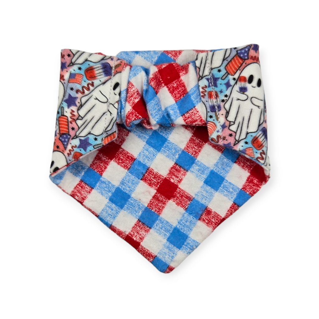 Patriotic Ghosts/Patriotic Plaid Slip-on Scrunchie Bandana (XX-Small)