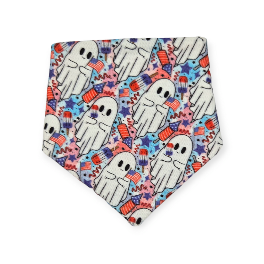 Patriotic Ghosts/Patriotic Plaid Slip-on Scrunchie Bandana (XX-Small)