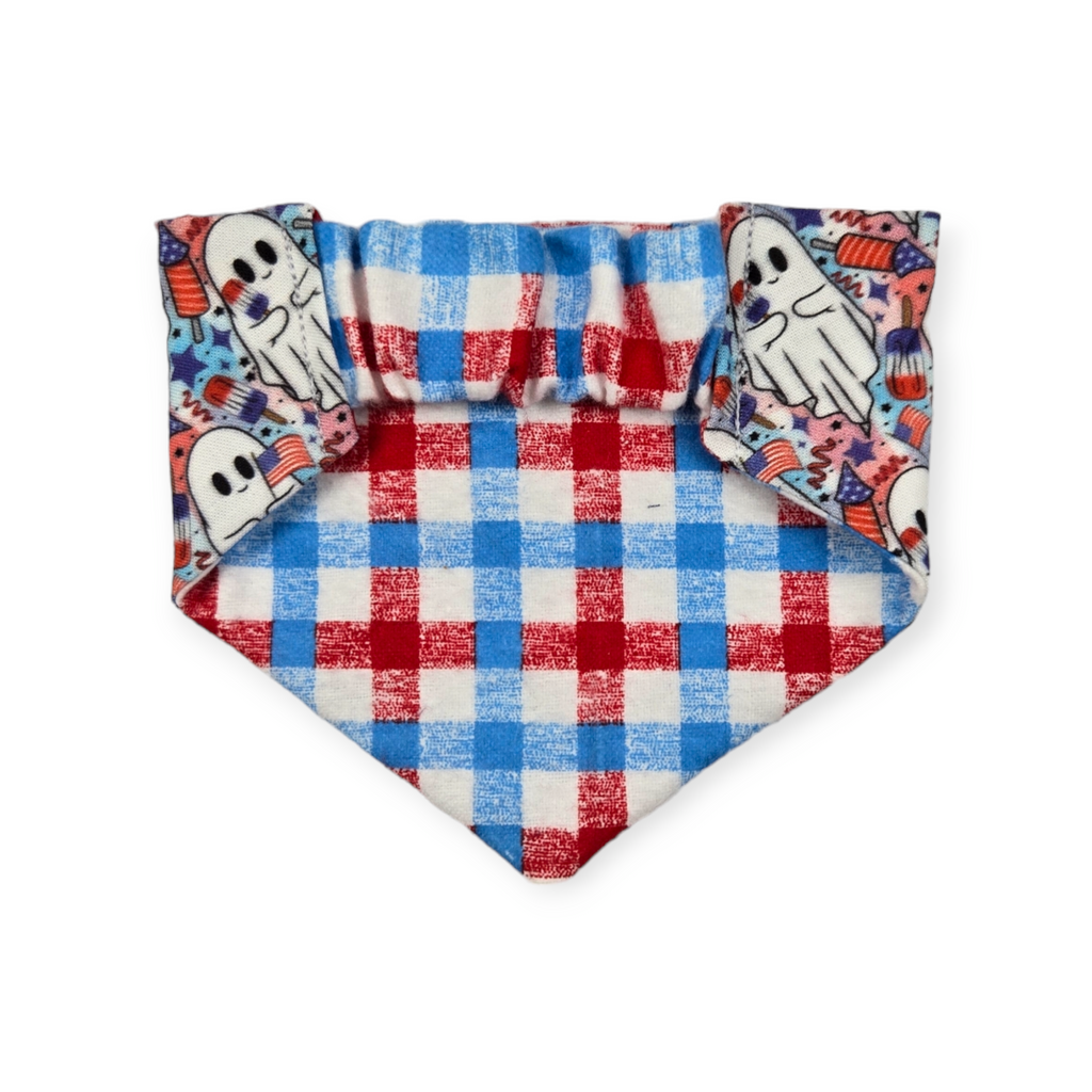 Patriotic Ghosts/Patriotic Plaid Slip-on Scrunchie Bandana (X-Small)