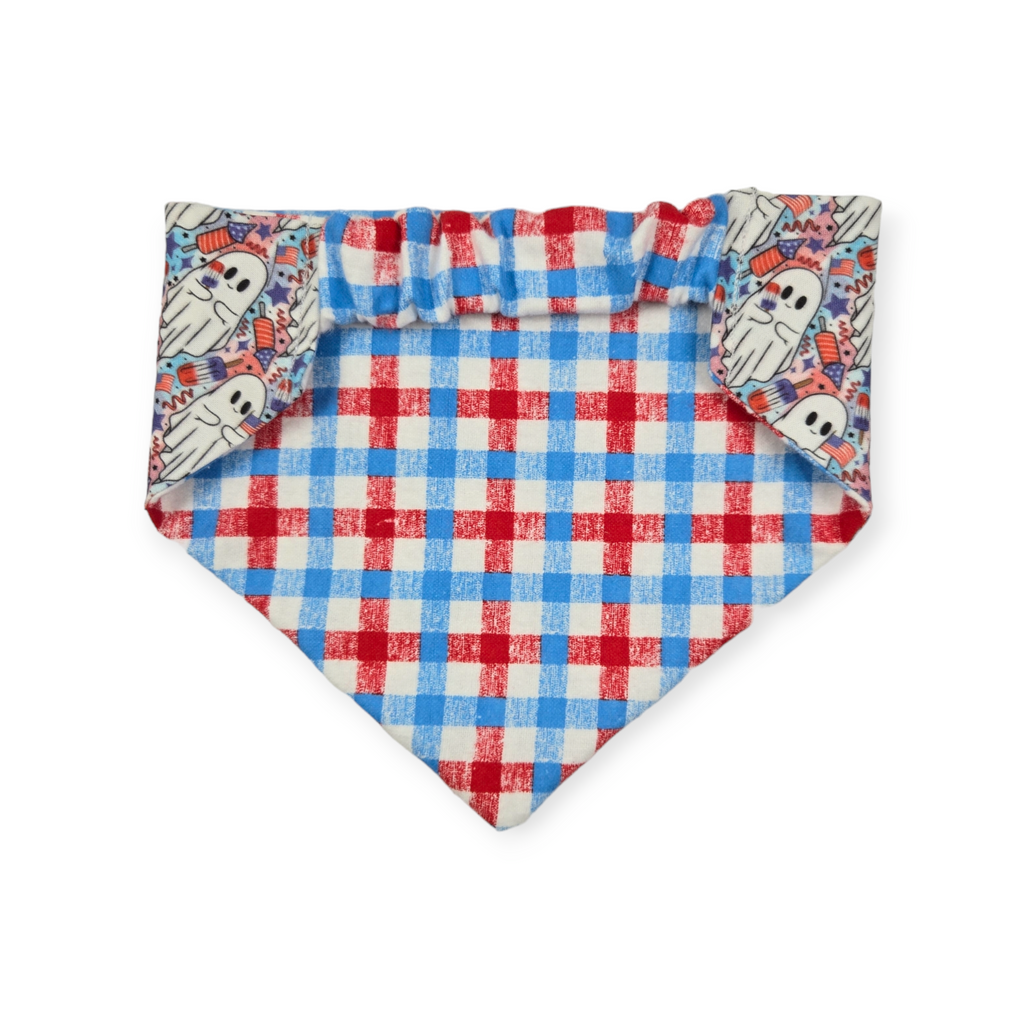 Patriotic Ghosts/Patriotic Plaid Slip-on Scrunchie Bandana (Medium)