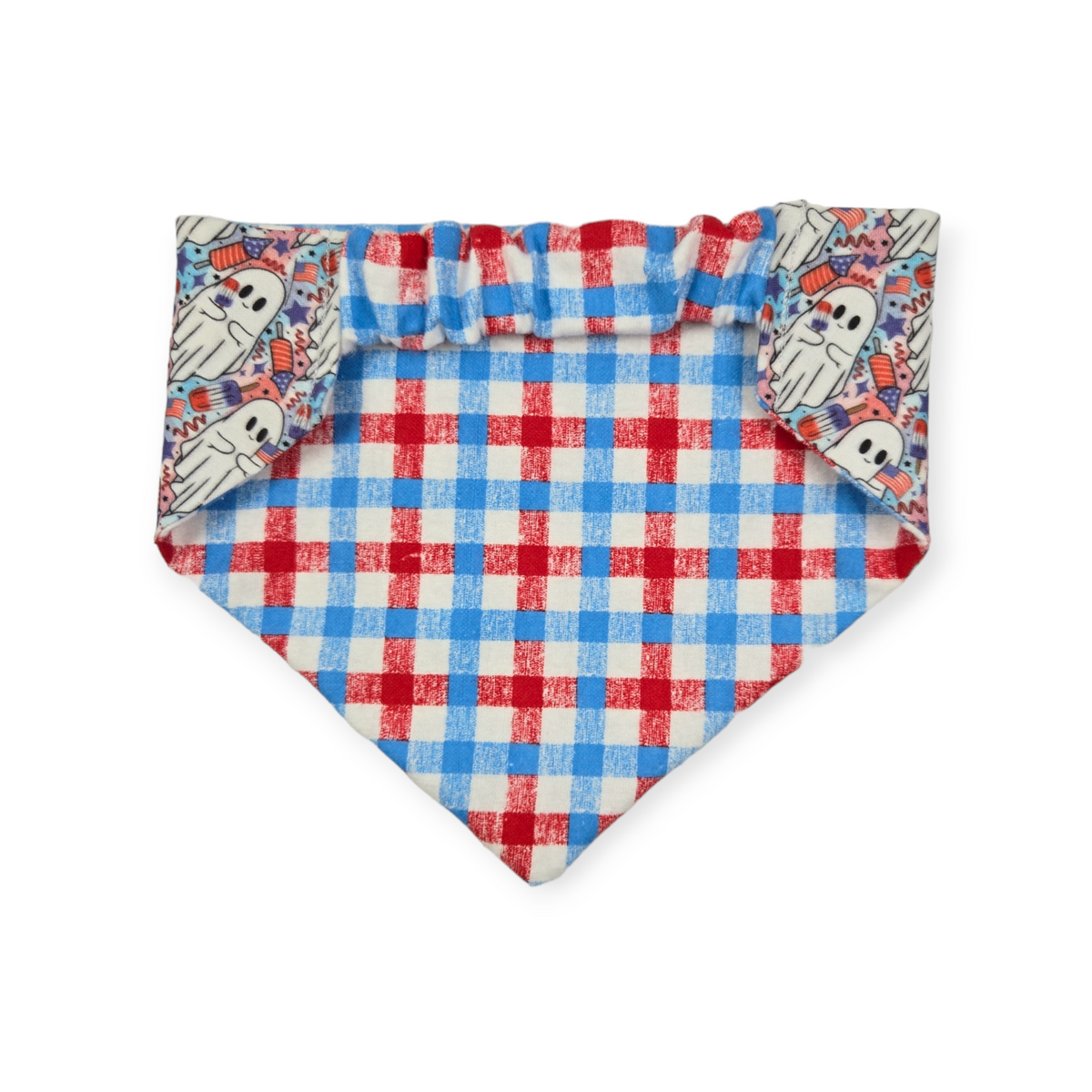 Patriotic Ghosts/Patriotic Plaid Slip-on Scrunchie Bandana (Medium)