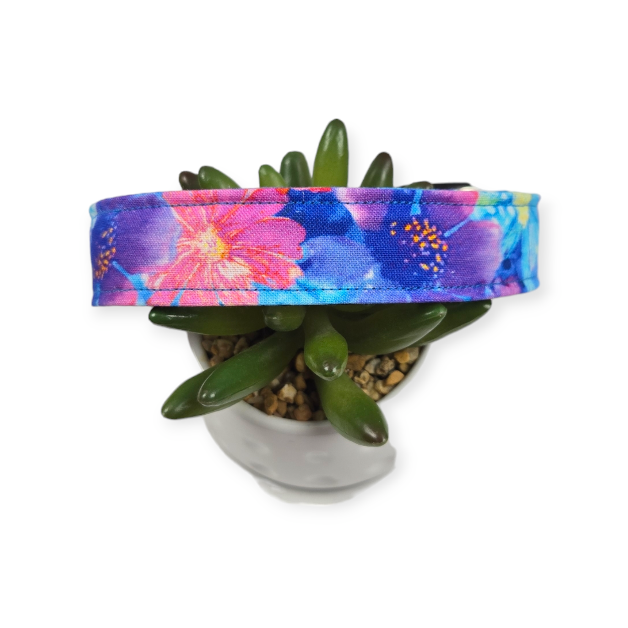 Blue Painted Packed Floral Dog Collar (Large)