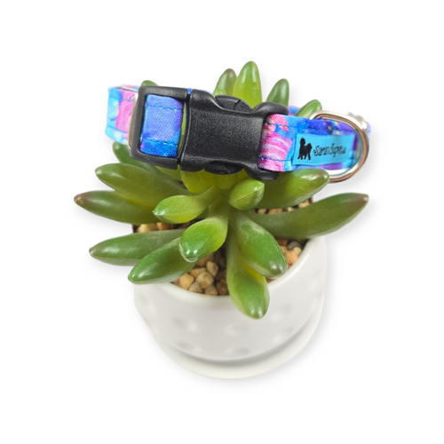 Blue Painted Packed Floral Dog collar (Small)
