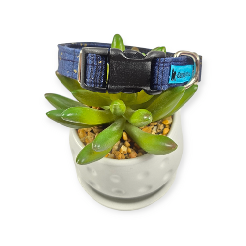 Blue Plaid Metallic Dog collar (Small)
