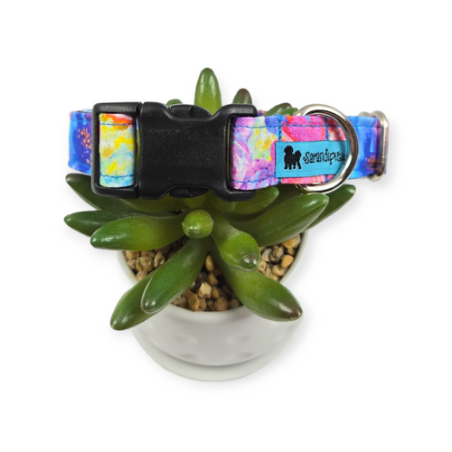 Blue Painted Packed Floral Dog Collar (Medium)