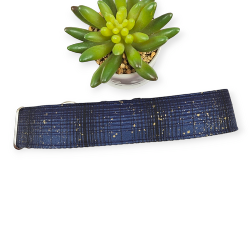 Blue Plaid Metallic Dog Collar (X-Large, 1.5" wide)