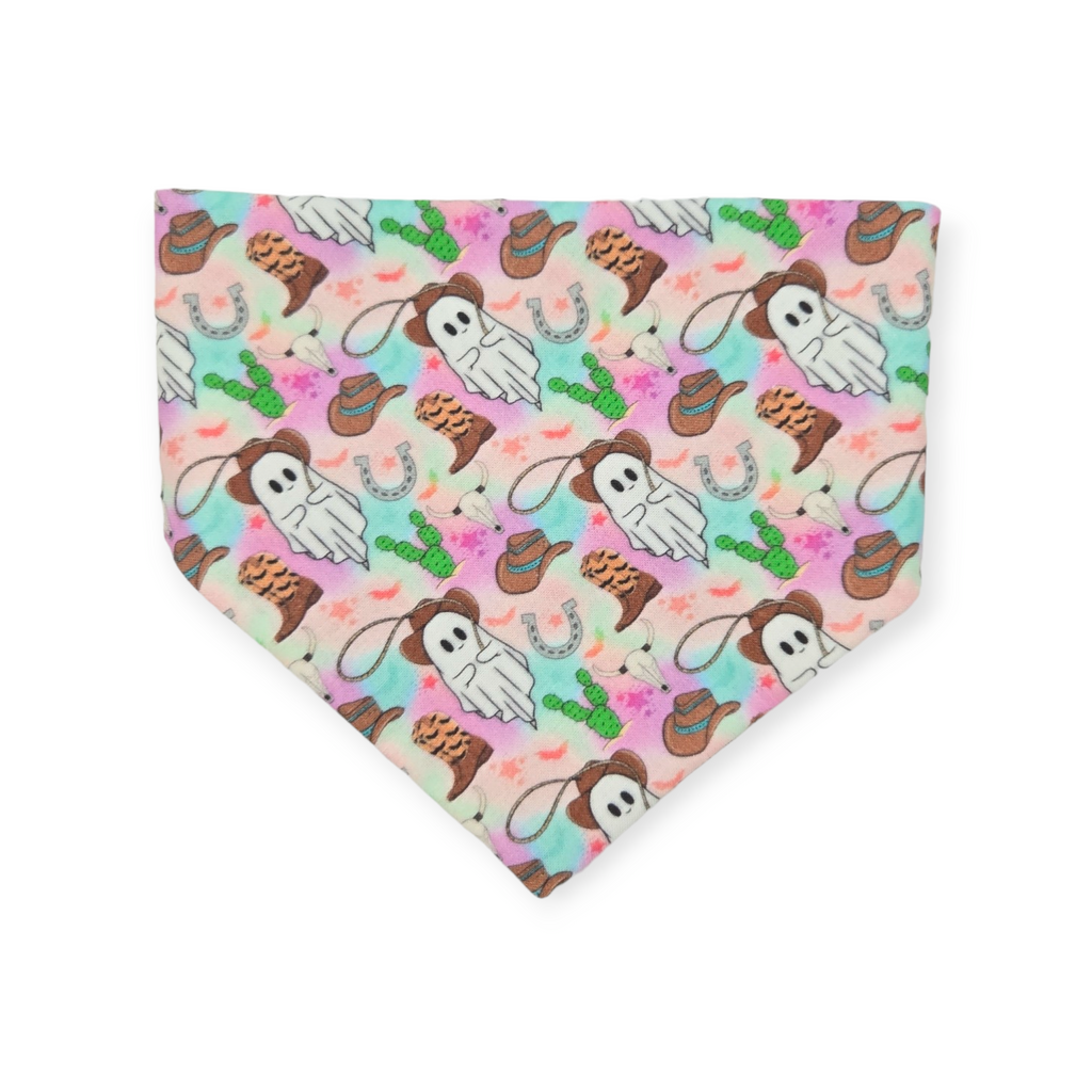 Cowboy Ghosts/Brown Plaid Slip-on Scrunchie Bandana (Small)