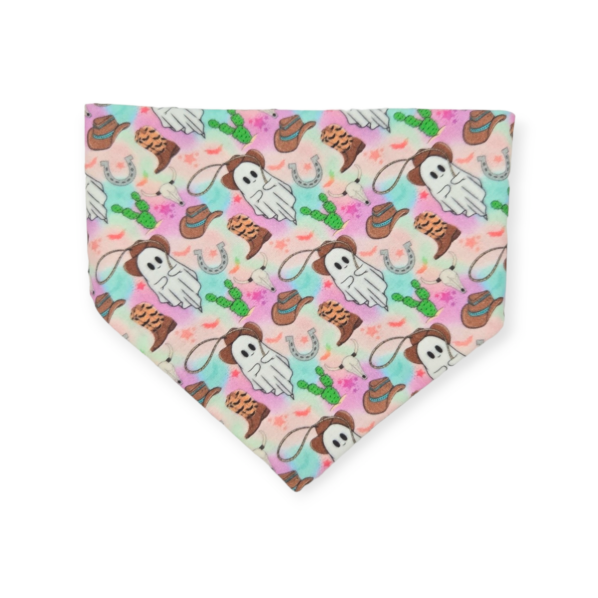 Cowboy Ghosts/Brown Plaid Slip-on Scrunchie Bandana (Small)