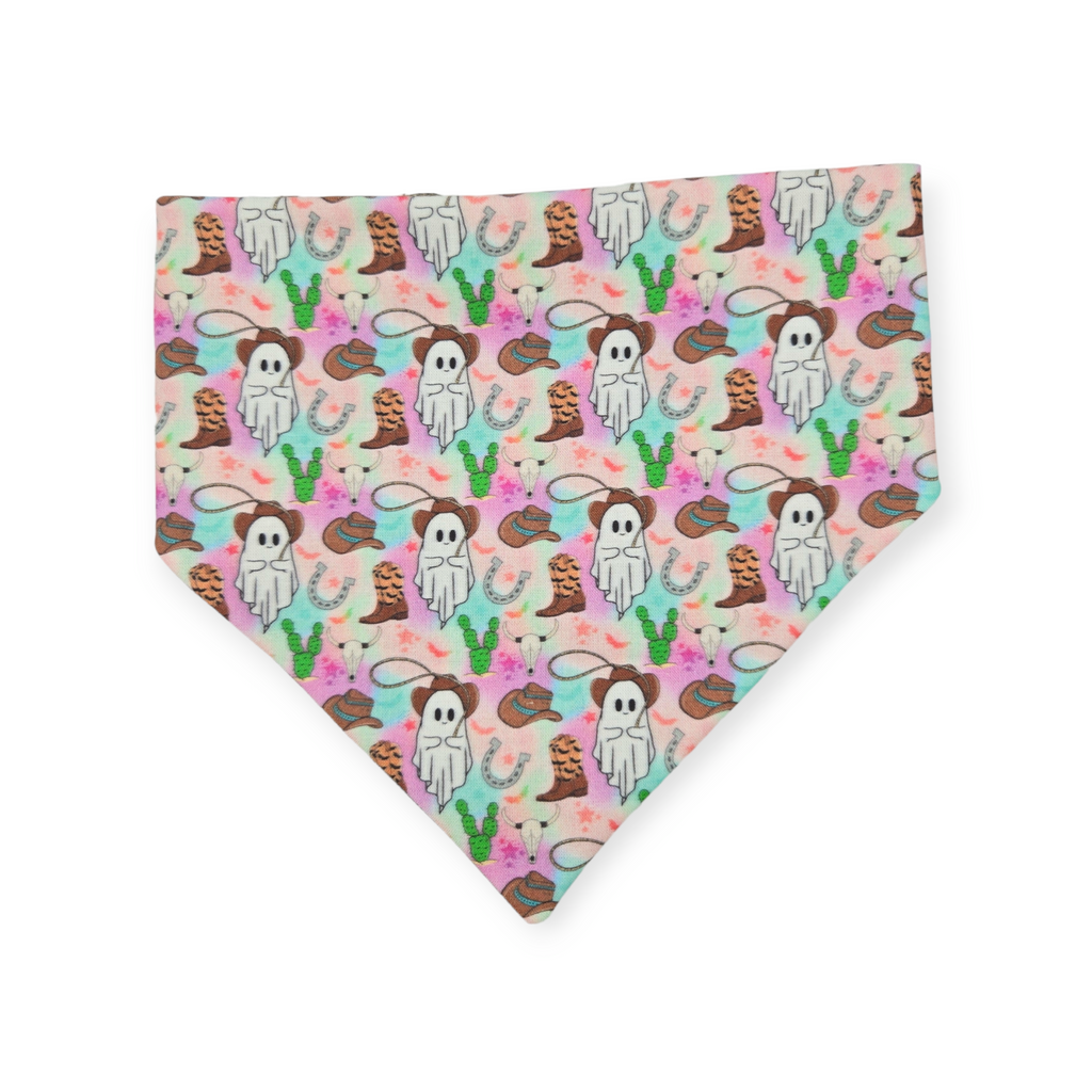 Cowboy Ghosts/Brown Plaid Slip-on Scrunchie Bandana (Medium/Large)