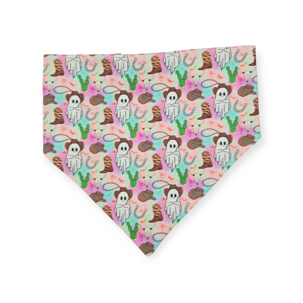Cowboy Ghosts/Brown Plaid Slip-on Scrunchie Bandana (Medium/Large)