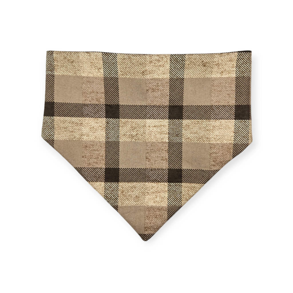 Cowboy Ghosts/Brown Plaid Slip-on Scrunchie Bandana (Medium/Large)
