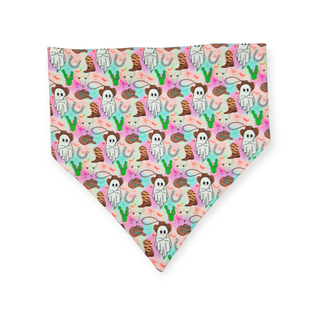 Cowboy Ghosts/Brown Plaid Slip-on Scrunchie Bandana (Large)