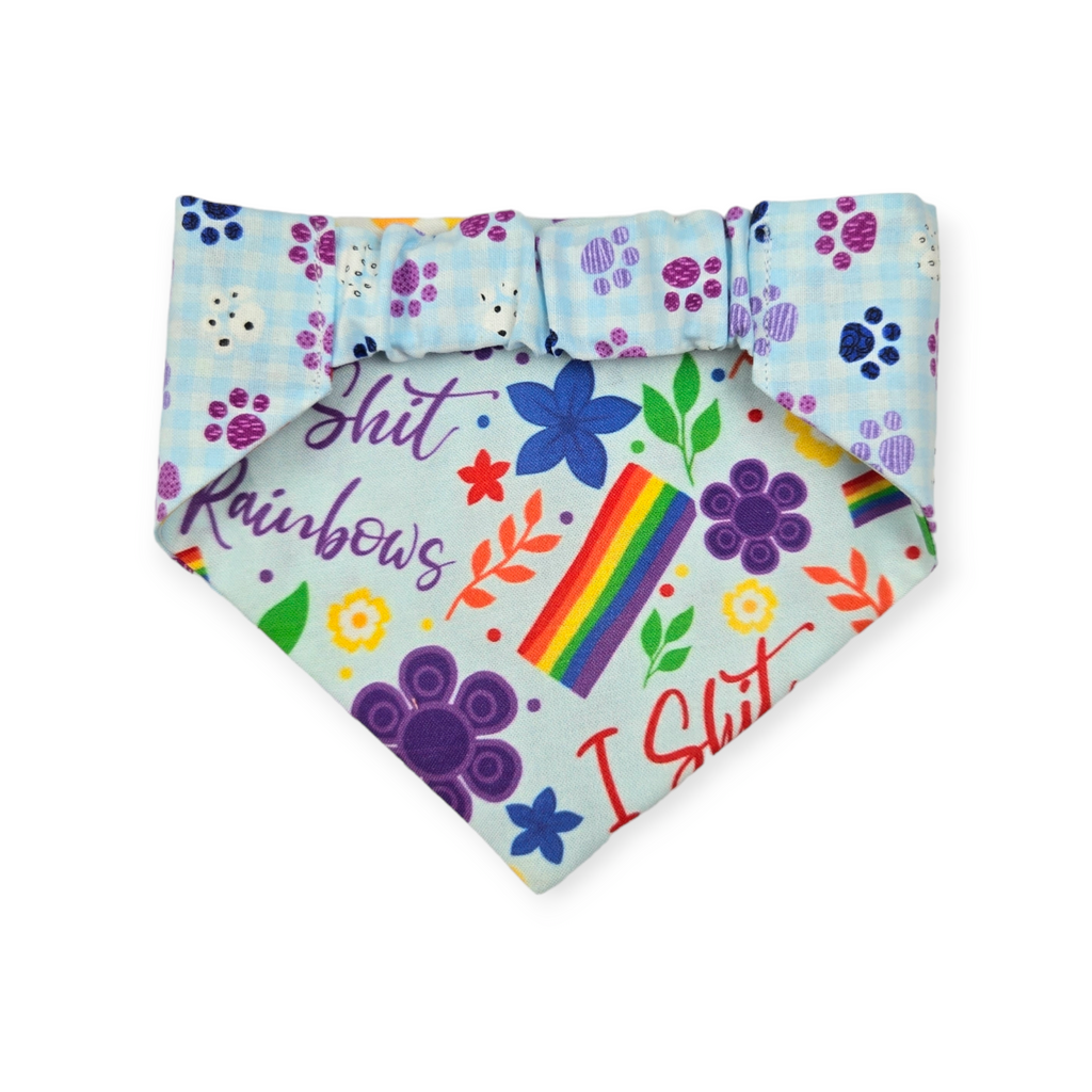 I Shit Rainbows/Paws & Plaid Slip-on Scrunchie Bandana (Medium)