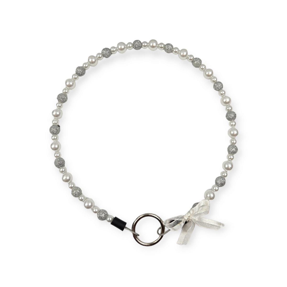 Pearls & Sliver Glitter Beaded Collar - 23"