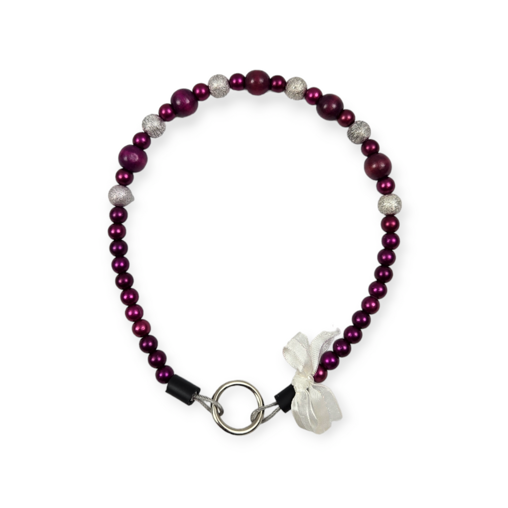 Purple & Silver Glitter Beaded Collar - 15.5"