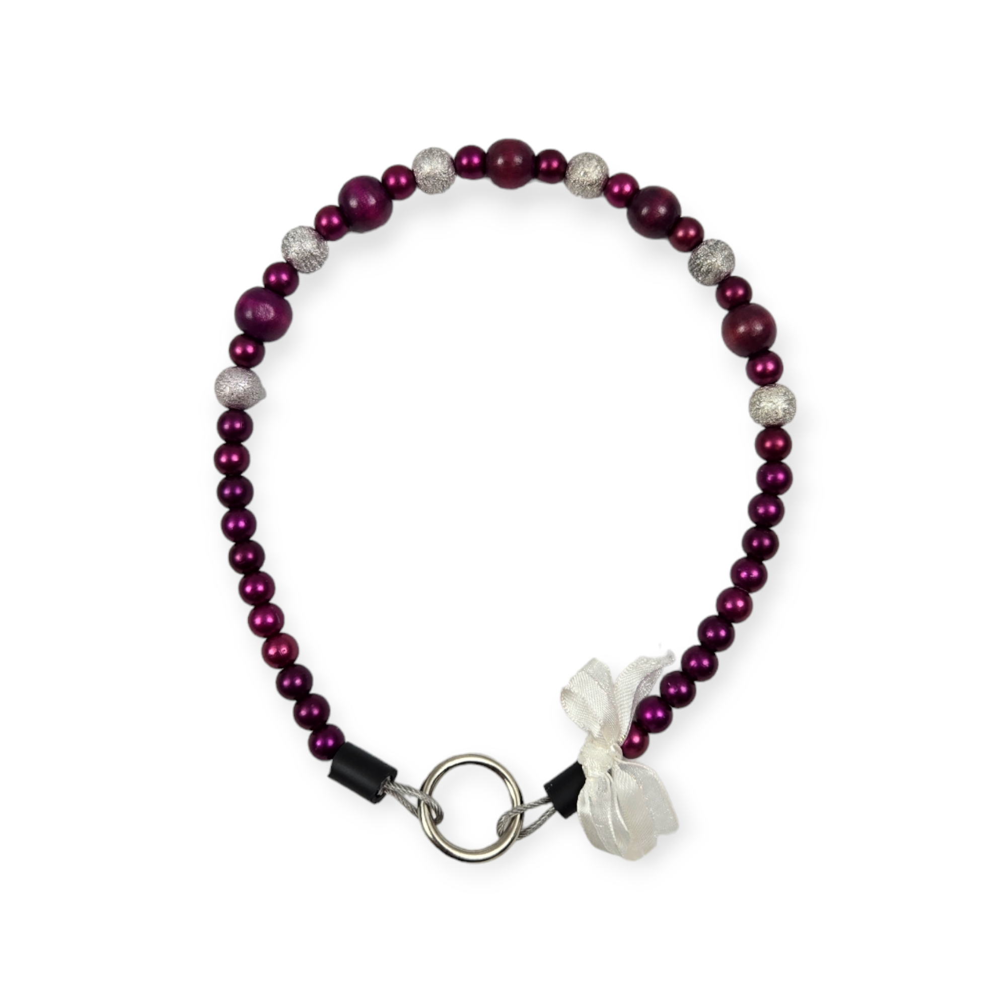 Purple & Silver Glitter Beaded Collar - 15.5"