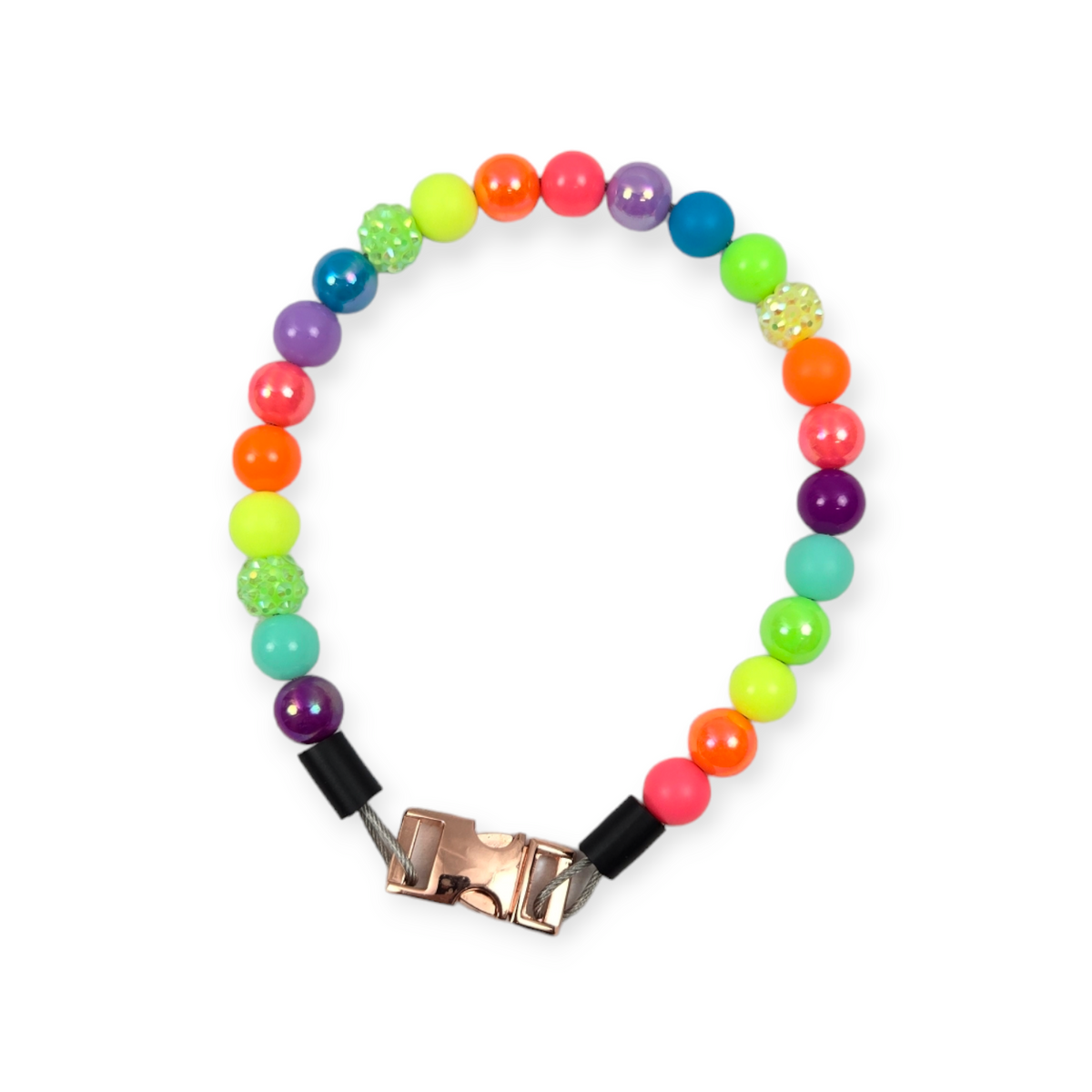 Neon Rainbow Beaded Collar - 13.75"