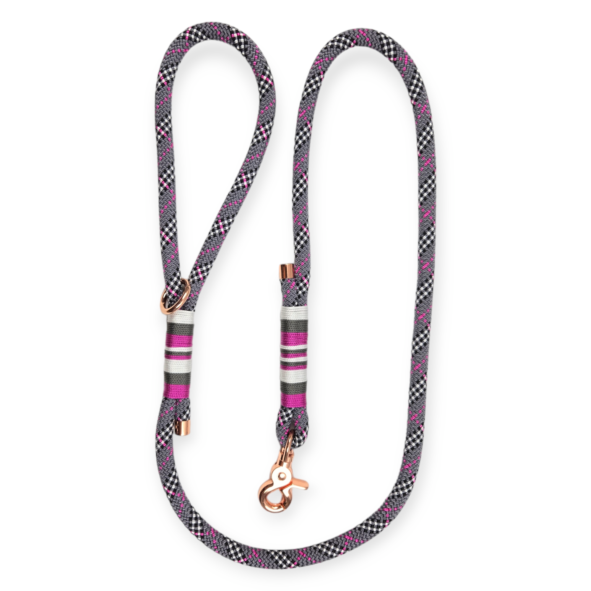 Tartan Fuchsia & Charcoal Grey Rope leash (4')