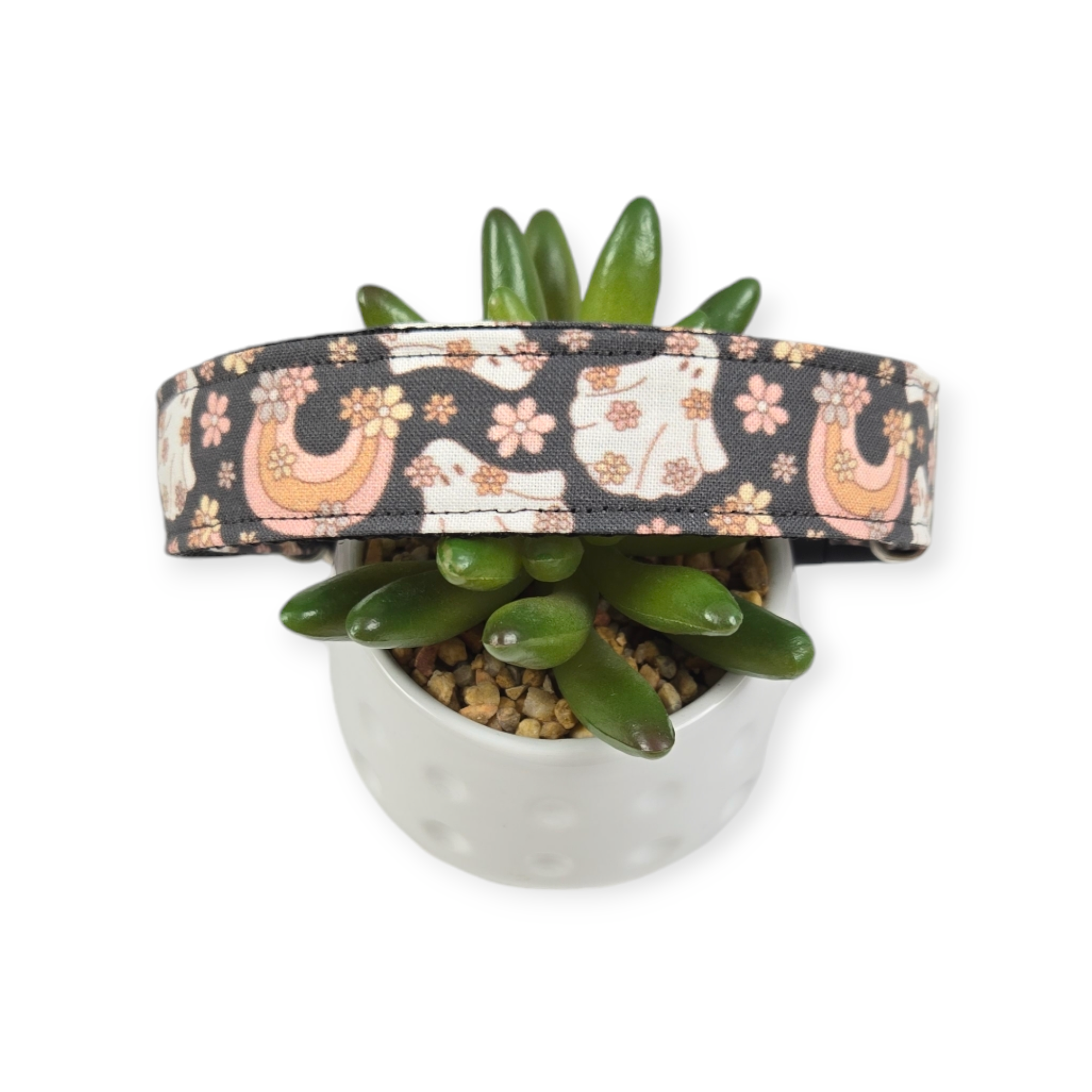 Boho Floral Ghosts Mid Grey Dog Collar (Large)