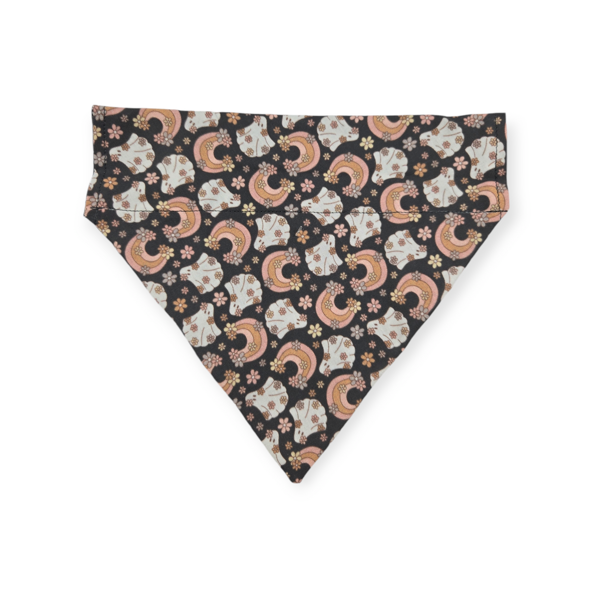 Boho Floral Ghosts/ Gray Plaid Reversible Slide-on Bandana (Medium)
