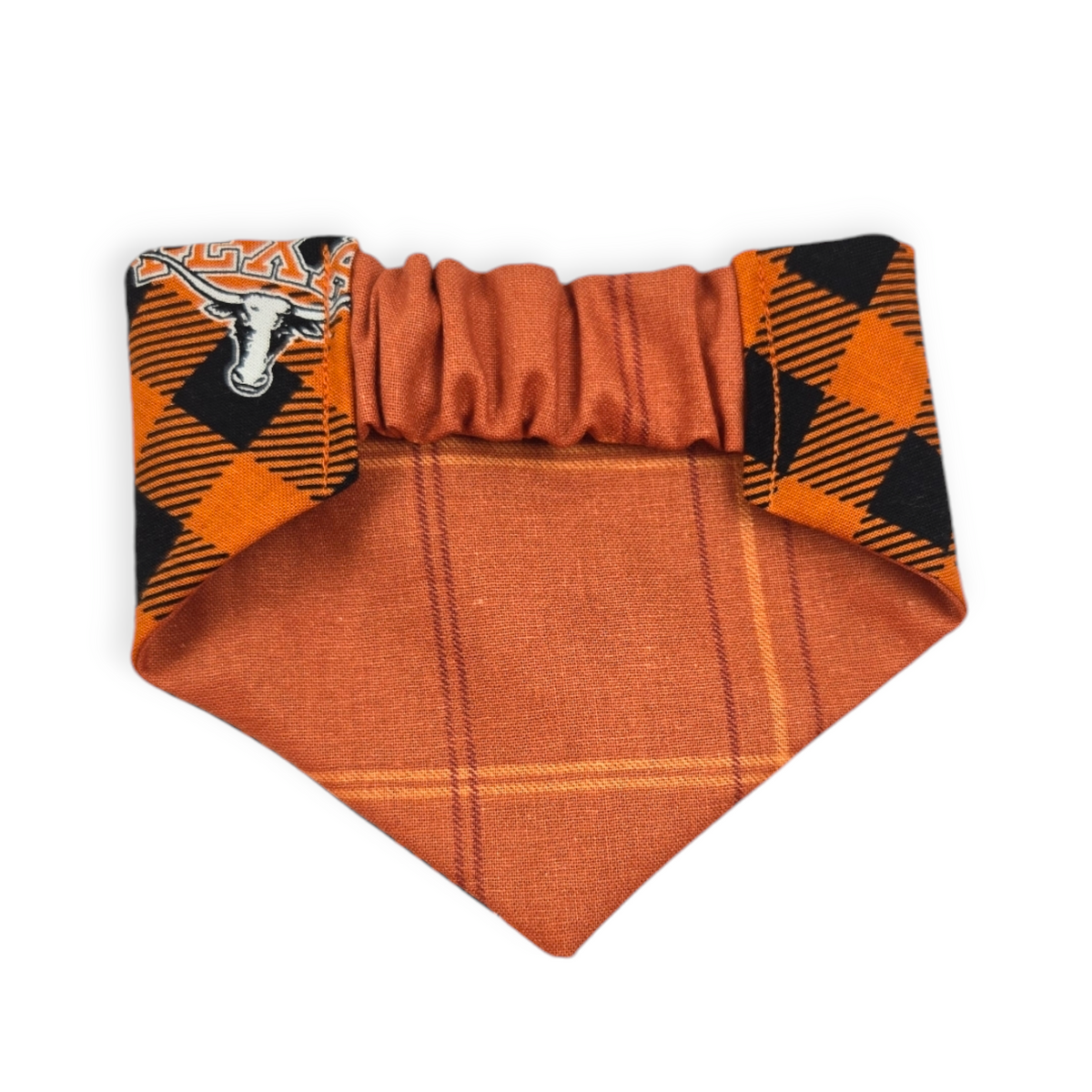 Longhorns/Orange Plaid Slip-on Scrunchie Bandana (X-Small)