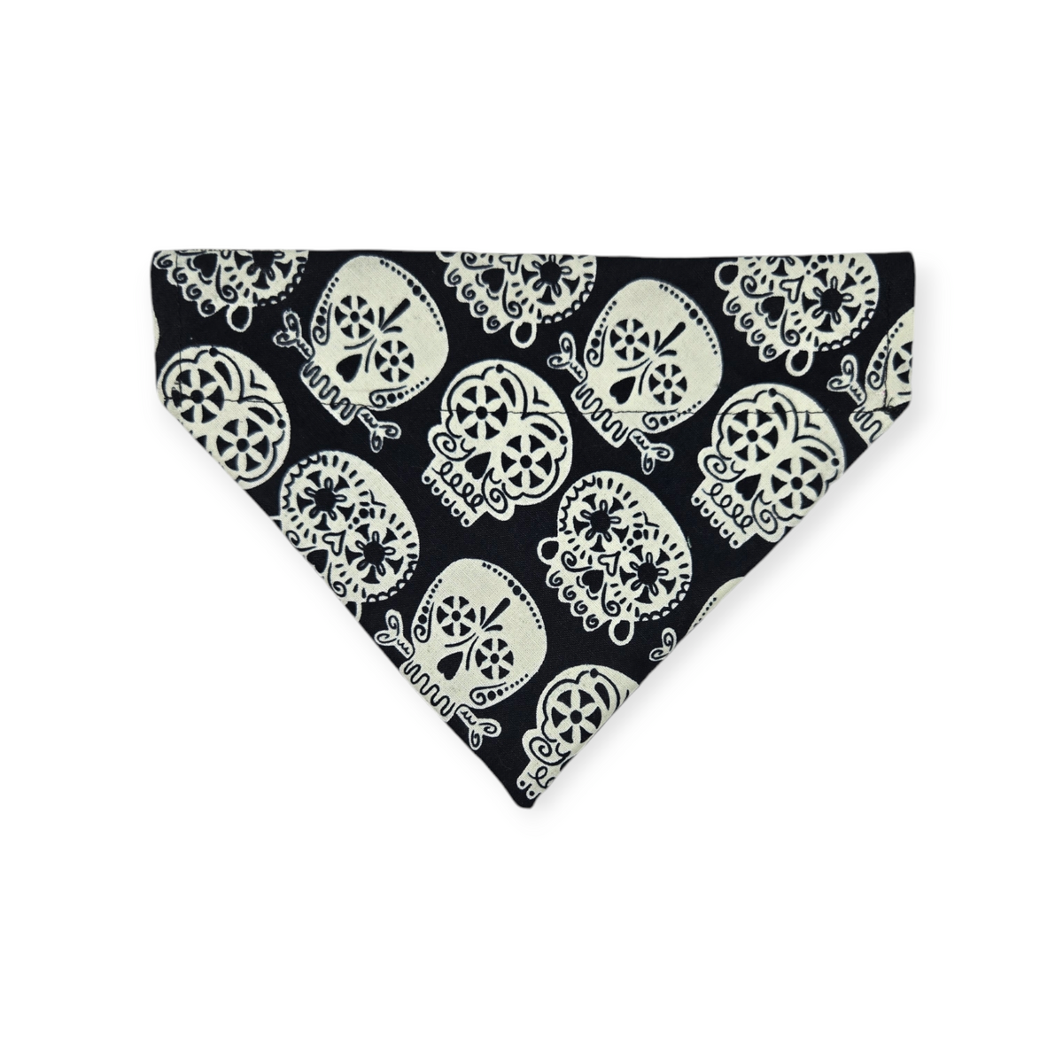 Glow-in-the-dark Sugar Skulls/Black & White Plaid Reversible Slide-on Bandana (Small)