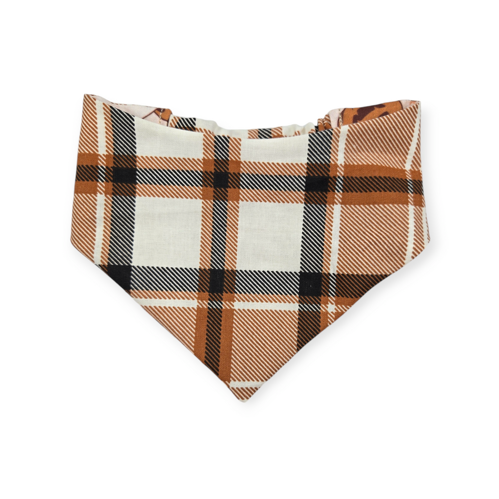 Cowboy Halloween/Burnt Orange Plaid Reversible Slip-on Scrunchie Bandana (Small)