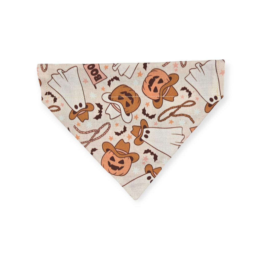 Cowboy Halloween/Burnt Orange Plaid Slide-on Pet Bandana (Small)