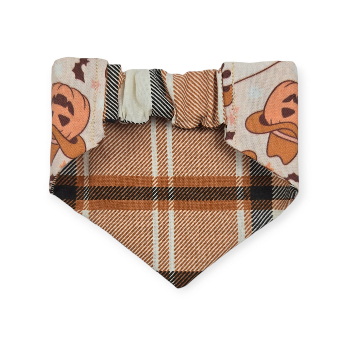 Cowboy Halloween/Burnt Orange Plaid Slip-on Scrunchie Bandana (X-Small)